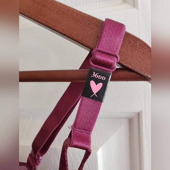 Victorias Secret Berry Gold SHIMMER Lace Mesh ExtremeLift Plunge PU UW Bra 36DD - Picture 5 of 7